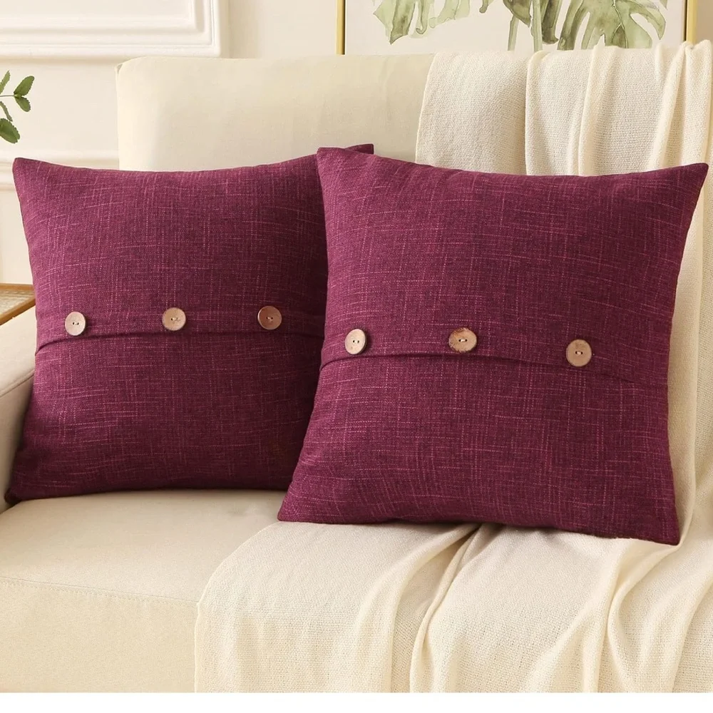 New Burgundy Linen Throw Pillow Covers 22x22 Inch